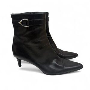 Ralph Lauren Black Heeled Boots with Silver Buckle